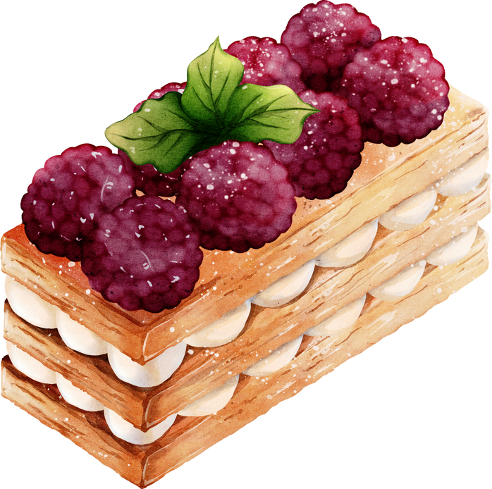 Raspberry millefeuille watercolor